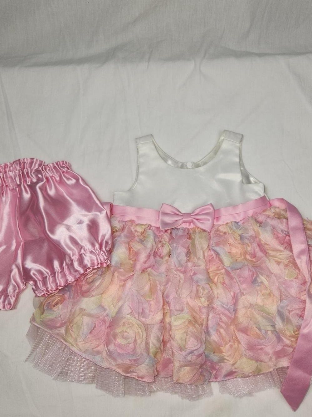 American Princess Pink and White Floral Tulle Dress with Satin Bloomers